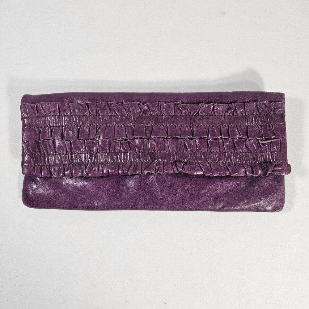 HOBO International Purple Ruffle Fold Over Clutch Purse Wallet Handbag